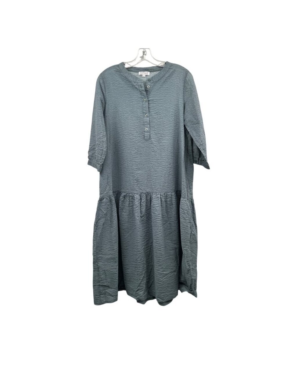 Sweet Salt Textured Midi Dress Blue Gray Dropped Waist 3/4 Sleeve Size 10